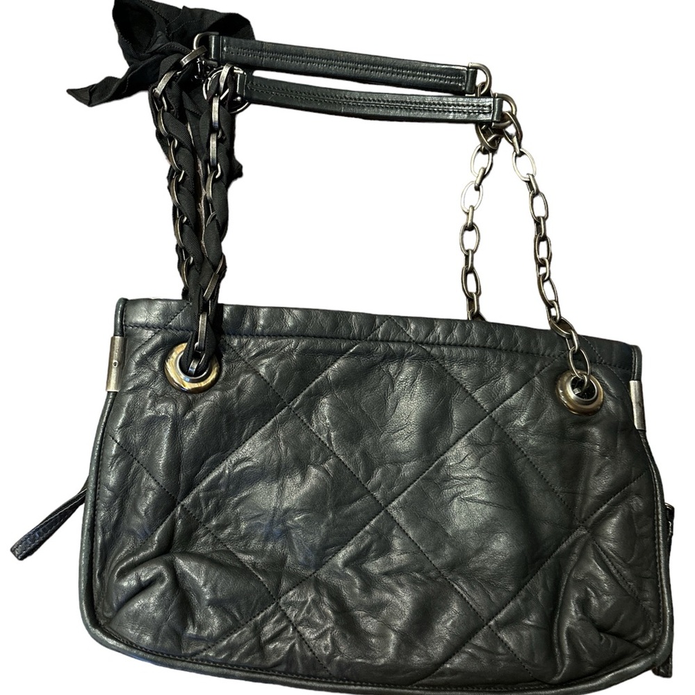 LANVIN Black Quilted Leather Chain Shoulder Bag